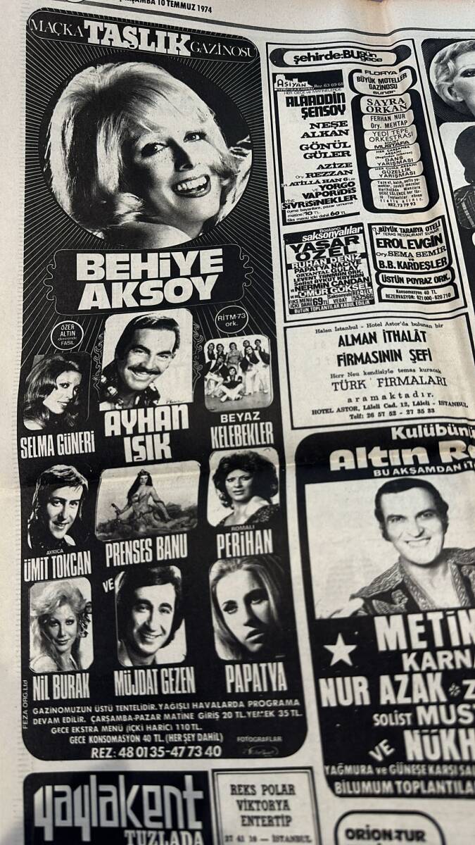 Hürriyet Gazetesi 10 Temmuz 1974 - Süreyya Neşeyi Özledi - Behiye Aksoy-Gönül Yazar-Emel Sayın Gazino Afişleri GZ155736 - 4