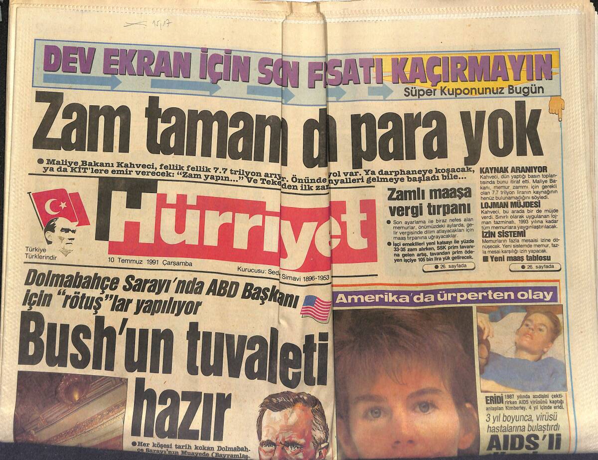 Hürriyet Gazetesi 10 Temmuz 1991 - İşte Su'lu Otomobil - Dolmabahçe Sarayı'nda ABD Başkanı İçin Rötuş'lar Yapılıyor GZ151679 - 1