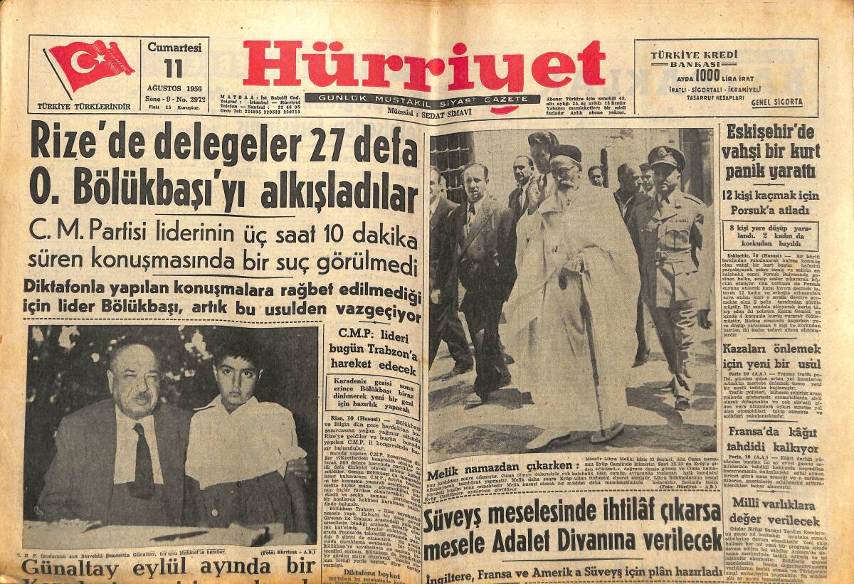 Hürriyet Gazetesi 11 Ağustos 1956 - Jeanne Craine Çok Üzgün - Fenerbahçe Kurban Keserek Yeni Mevsimi Açtı GZ146907 - 1