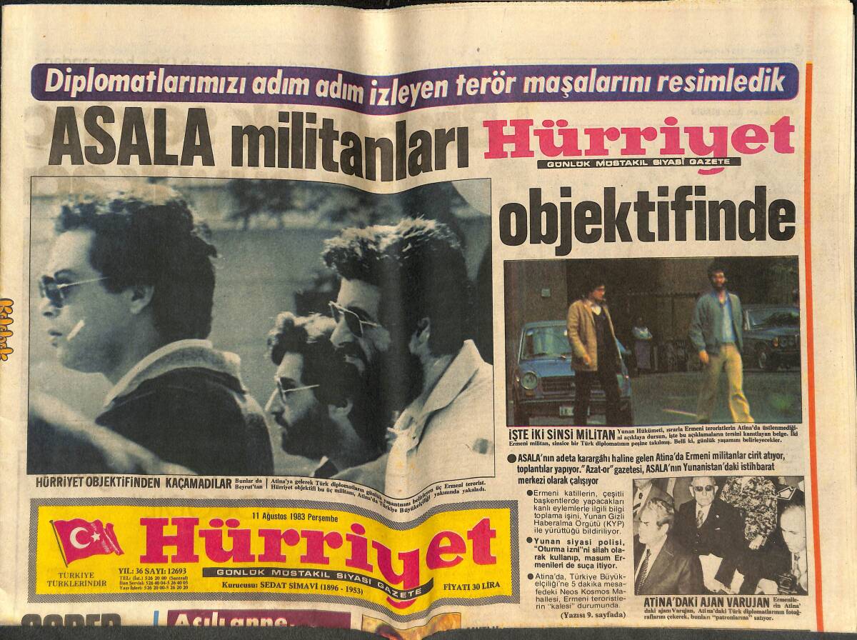Hürriyet Gazetesi 11 Ağustos 1983 - Asala Militanları Hürriyet Objektifinde - IMF'ye Karşı Alnımız Açık GZ142438 - 1