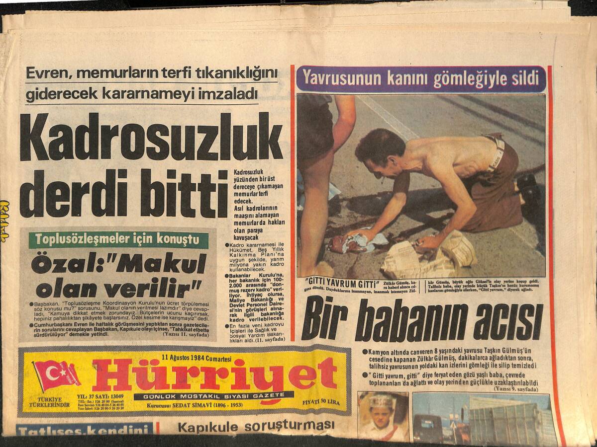 Hürriyet Gazetesi 11 Ağustos 1984 - İbrahim Tatlıses '' Kadına Saygım Büyüktür Ama Döverim '' GZ145495 - 1