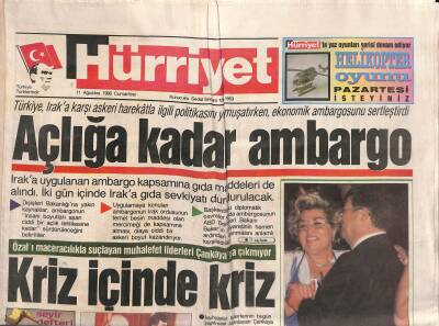 Hürriyet Gazetesi 11 Ağustos 1990 - Iraka Karşı Arap Gücü - Saddam Halife Rolünde GZ119099 - 1