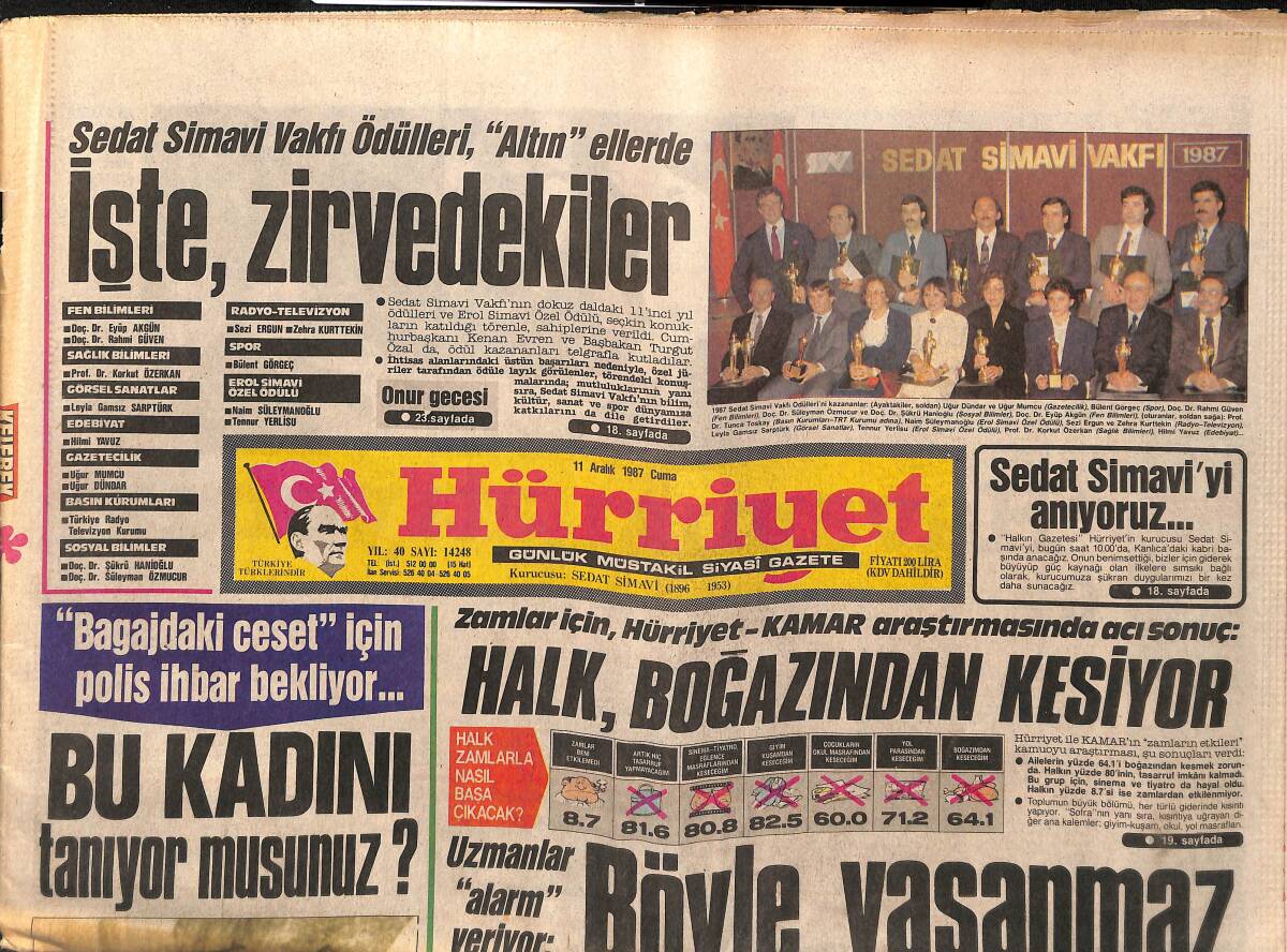Hürriyet Gazetesi 11 Aralık 1987 - Özal Perhizde - Halk , Boğazdan Kesiyor GZ150471 - 1