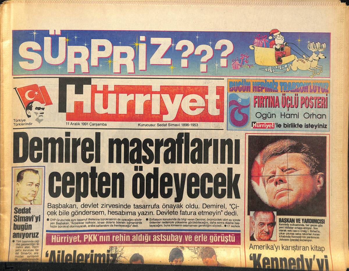 Hürriyet Gazetesi 11 Aralık 1991 - Muazzez Abacı Boşandı - Özal'ın , DYP-SHP Ayırımı GZ133018 - 1
