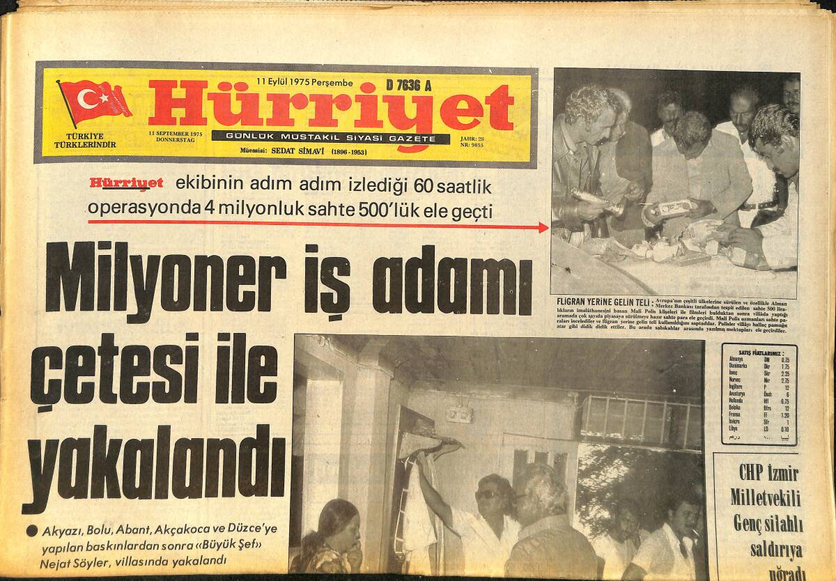Hürriyet Gazetesi 11 Eylül 1975 - Lice'de 1600 Kişi Kayıp - Milyoner İş Adamı Çetesi İle Yakalandı GZ157513 - 1