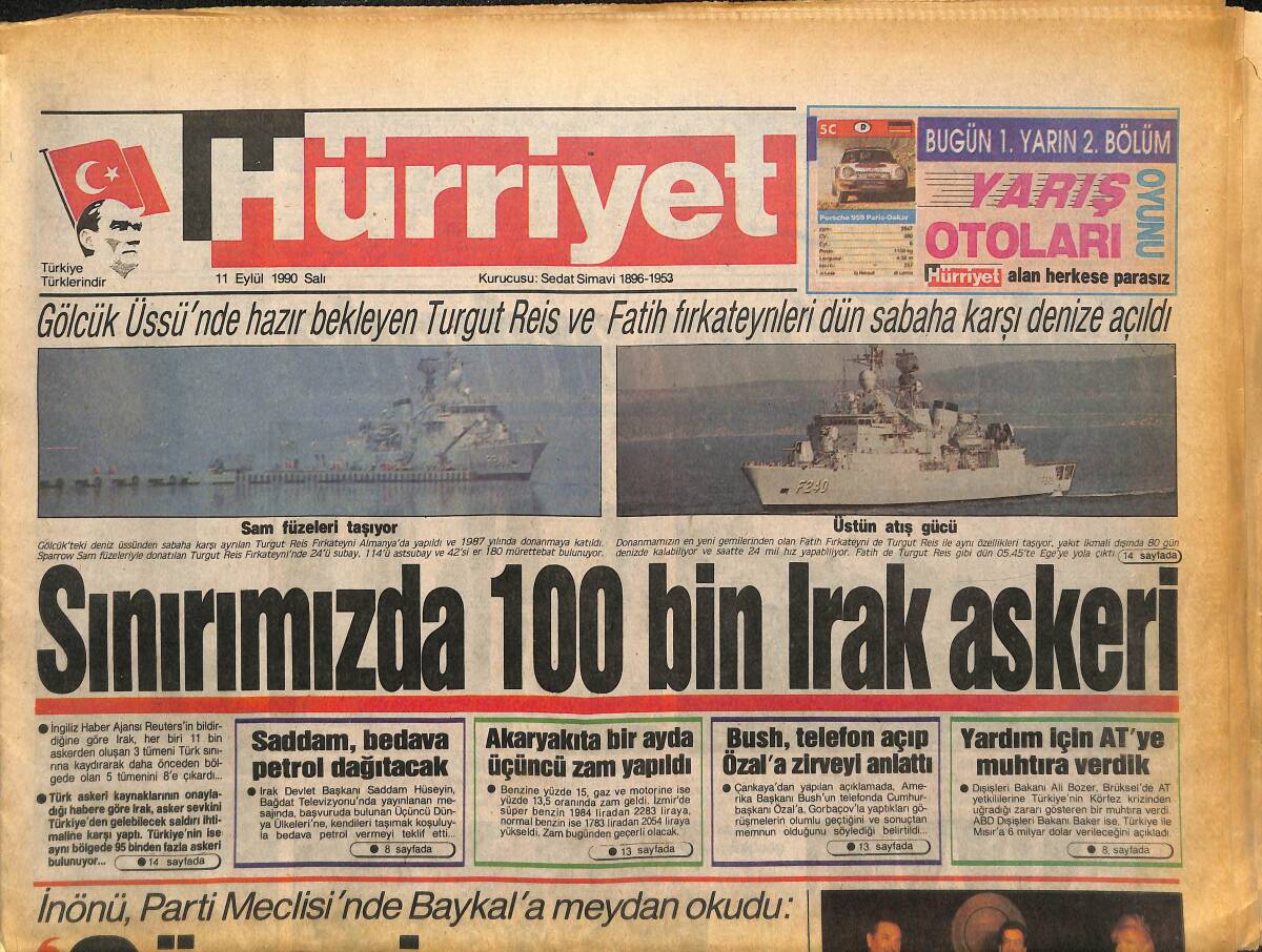 Hürriyet Gazetesi 11 Eylül 1990 - Sınırımızda 100 Bin Irak Askeri - Emel Sayın'ı Kimse Tanımadı GZ133014 - 1