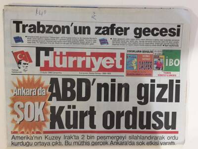 Hürriyet Gazetesi 11 Eylül 1996- Ankarada Şok ABD nin Gizli Kürt Ordusu GZ6618 - 1