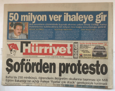 Hürriyet Gazetesi 11 Eylül 2000 - Otobüsler Özelleşiyor GZ5469 - 2