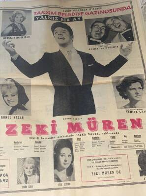 Hürriyet Gazetesi 11 Haziran 1964 - Taksim Belediye Gazinosu Dev Boy Afişi * Zeki Müren - Gönül Yazar - Mediha Demirkıran GZ91932 - 2