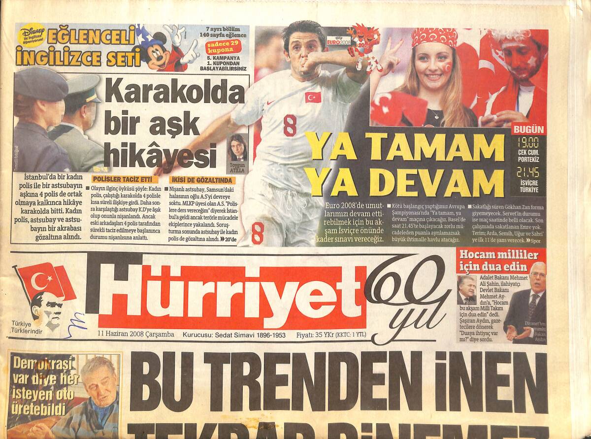 Hürriyet Gazetesi 11 Haziran 2008 - Bu Trenden İnen Tekrar Binemez - Karakola Bir Aşk Hikayesi - Hülya Avşar'a Başbakan Tavsiyesi GZ137932 - 1