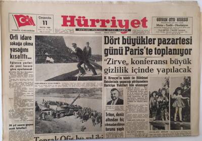 Hürriyet Gazetesi 11 Mayıs 1960 - Örfi İdare Sokağa Çıkma Yasağını Kısalttı , Dört Büyükler Pazartesi Günü Pariste Toplanıyor GZ16509 - 1
