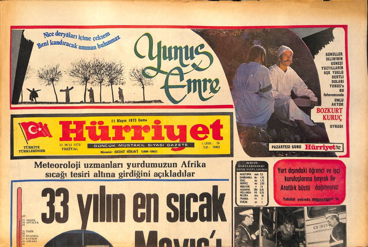 Hürriyet Gazetesi 11 Mayıs 1973 - Neşe Karaböcek Afişi - 13 Yaşındaki Çocuk Topkapı'dan Çorluya Otobüs Kaçırdı GZ158301 - 1