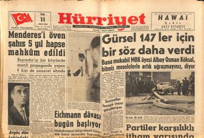 Hürriyet Gazetesi 11 Nisan 1961 - Menderesi Öven Şahıs 5 Yıl Hapse Mahkum Edildi GZ91628 - 1