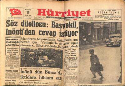 Hürriyet Gazetesi 11 Ocak 1960 - Kıbrısa Gidecek Askeri Birliğimizin Öncüsü Hazır - İnönü Dün Bursada İktidara Hücum Etti GZ117552 - 1