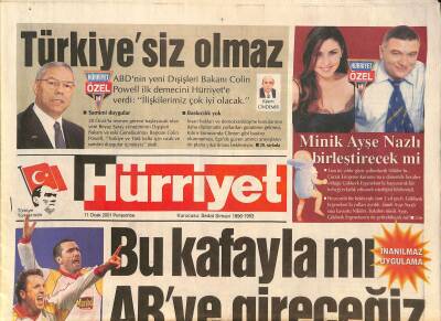 Hürriyet Gazetesi 11 Ocak 2001 - Cimboma Hagi Ve Popescu Sürprizi - Ataköy Kontunun Eşleri İcralık Oldu GZ127107 - 1
