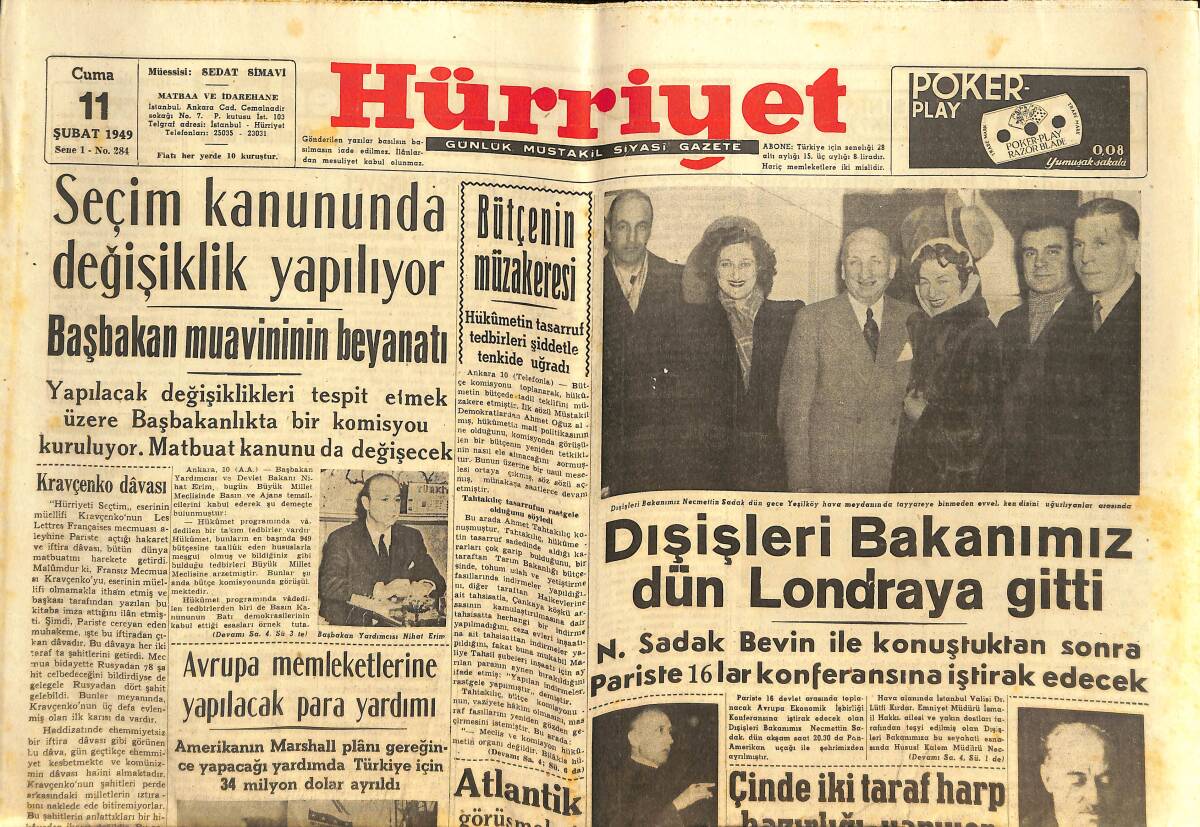 Hürriyet Gazetesi 11 Şubat 1949 - Çin'de İki Taraf Harp Hazırlığı Yapıyor - Gandhi'nin Katili İdam Edildi GZ146647 - 1