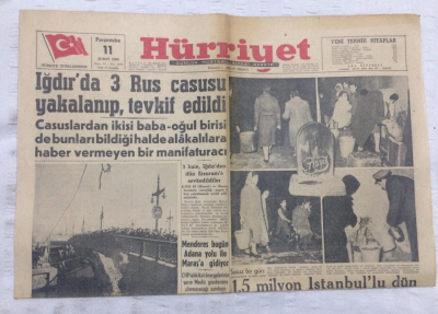 Hürriyet Gazetesi 11 Şubat 1960 - Iğdırda Üç Rus Casusu Yakalanıp Tevkif Edildi - GZ17897 - 1