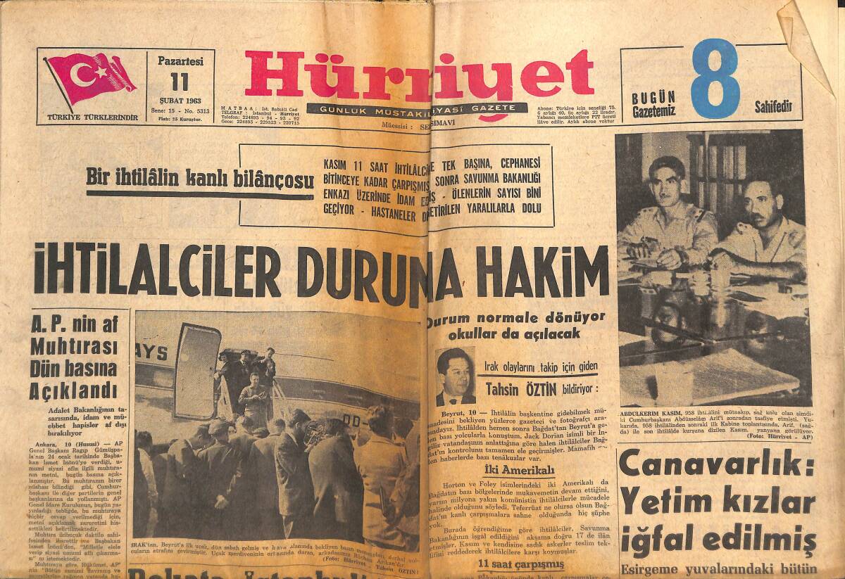 Hürriyet Gazetesi 11 Şubat 1963 - Beşiktaş'taki Bir Rum Kilisesini De Soydular - 1963 San Remo Müzik Festivali Bugün Başlıyor! GZ142583 - 1