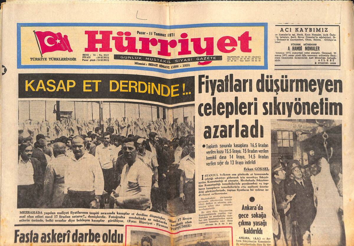 Hürriyet Gazetesi 11 Temmuz 1971 - Ankara'da Gece Sokağa Çıkma Yasağı Kaldırıldı GZ147000 - 1