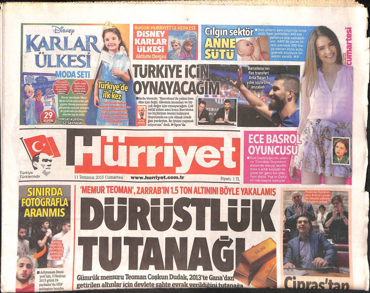 Hürriyet Gazetesi 11 Temmuz 2015 - Memur Teoman , Zarab'ın 1.5 Ton Altınını Böyle Yakalamış - Danıştay Saray'a Dur Dedi GZ160191 - 1