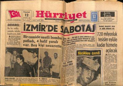 Hürriyet Gazetesi 12 Ağustos 1968 - İzmirde Sabotaj GZ65266 - 2