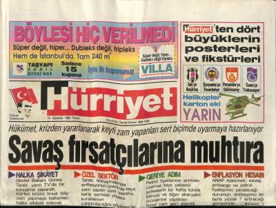Hürriyet Gazetesi 12 Ağustos 1990 - Saddam İslam Alemini Bölüyor GZ117620 - 1