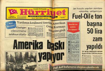 Hürriyet Gazetesi 12 Aralık 1974 - Makariosun Gizli Emelleri, Foil-Oile Ton Başına 50 Lira Zam Yapıldı GZ97493 - 1
