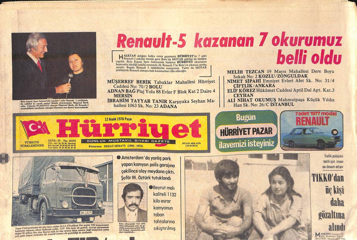 Hürriyet Gazetesi 12 Aralık 1976 - Bebek Maksim Gazinosu Yandı - Tony Curtis Bir Türlü Yaşlanmıyor GZ156693 - 1