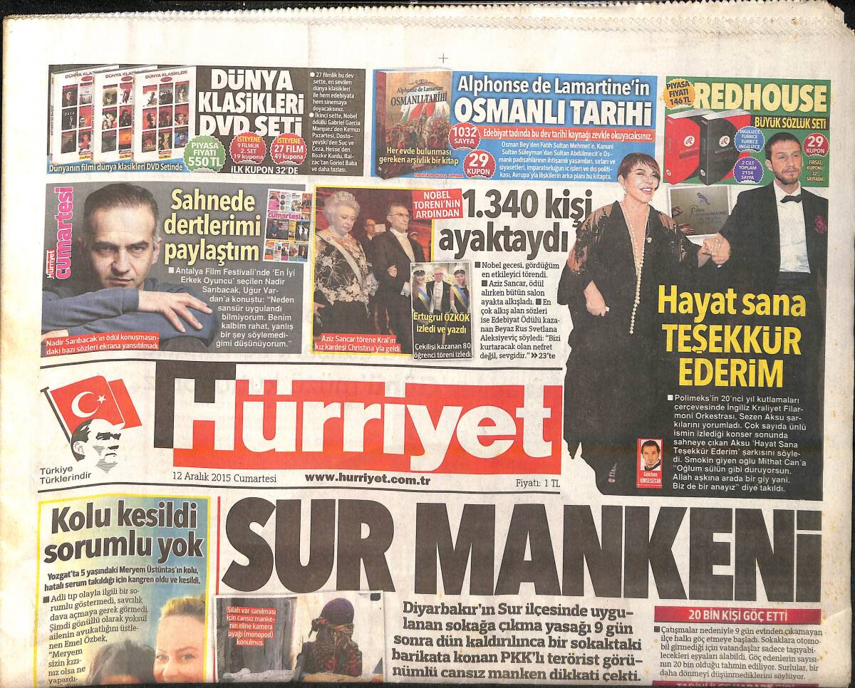 Hürriyet Gazetesi 12 Aralık 2015 - Putin Emir Verdi ''Tehdit Eden Hedefleri İmha Edin'' - Irak , Başika İçin BM'ye Başvuruyor GZ159556 - 1