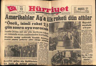 Hürriyet Gazetesi 12 Ekim 1958 - Amerikalılar İlk Roketi Aya Dün Attılar GZ56177 - 1