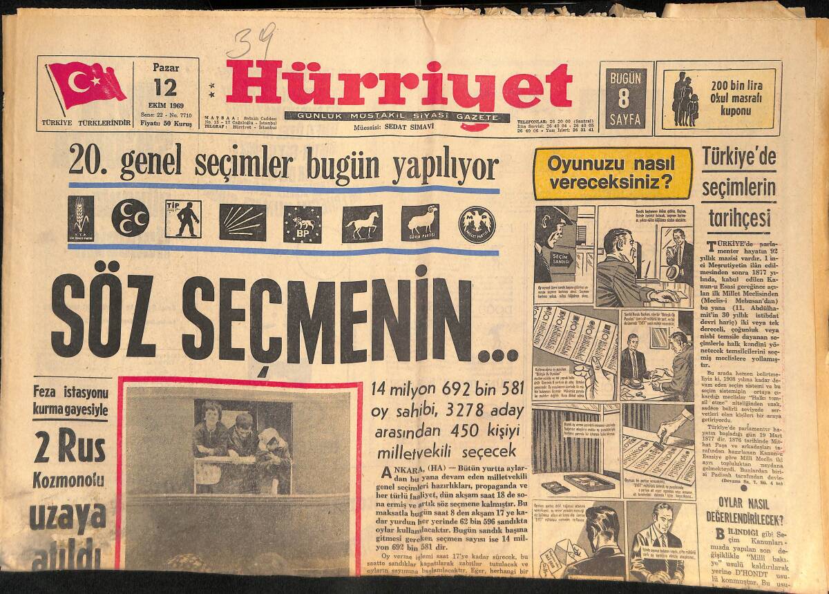 Hürriyet Gazetesi 12 Ekim 1969 - Metin Soysal'ın Röportajı - Söz Seçmenin... - KİEV Uçağı Bugün Kalkıyor! GZ145225 - 1