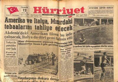 Hürriyet Gazetesi 12 Eylül 1956 - Amerika Ve İtalya , Mısırdaki Tebaalarını Tahliye Edecek GZ76695 - 1