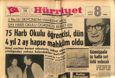 Hürriyet Gazetesi 12 Eylül 1963 - 75 Harb Okulu Öğrencisi , Dün 4 Yıl 2 Ay Hapse Mahkum Oldu GZ72090 - 1