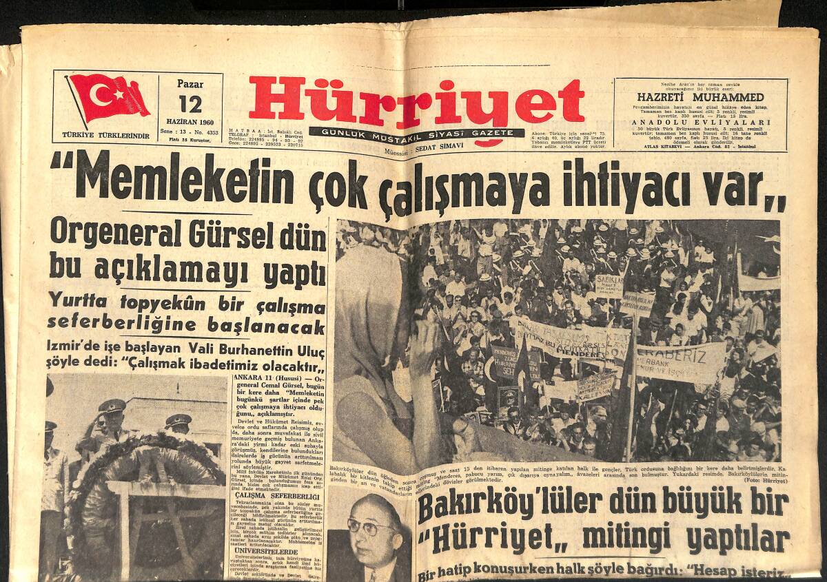 Hürriyet Gazetesi 12 Haziran 1960 - Menderes'i Süt Kardeşi de Lanetledi - Küba'daki Hilton Oteline El Kondu GZ154010 - 1