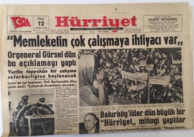 Hürriyet Gazetesi 12 Haziran 1960 - Orgeneral Gürsel Açıklama Yaptı Yurtta Topyekün Bir Çalışma Seferberliğine Başlanacak GZ16520 - 2