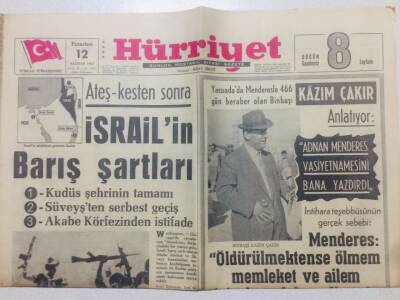 Hürriyet Gazetesi 12 Haziran 1967 - Menderes Öldürülmektense Ölmem Memleket İçin Hayırlıdır GZ53461 - 1