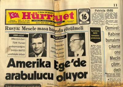 Hürriyet Gazetesi 12 Haziran 1974 - Amerika Egede Ara Bulucu Oluyor GZ97519 - 1
