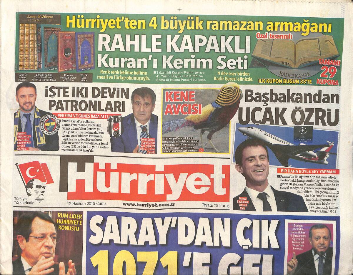 Hürriyet Gazetesi 12 Haziran 2015 - Demirtaş ''İmralı'ya Gidelim Görüşme Başlasın'' - Pereira Ve Güneş İmza Attı GZ159586 - 1