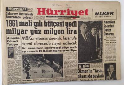 Hürriyet Gazetesi 12 Kasım 1960 - 1961 Mali Yılı Bütçesi Yedi Milyar Yüz Milyon Lira GZ16503 - 1