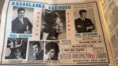 Hürriyet Gazetesi 12 Kasım 1965 - Kazablanka Gazino Afişi * Nuri Sesigüzel - Erol Büyükburç - Nesrin Sipahi - Sevim Şngül GZ76377 - 2