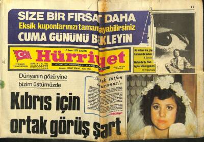 Hürriyet Gazetesi 12 Kasım 1975 - Kıbrıs İçin Ortak Görüş Şart GZ99188 - 1