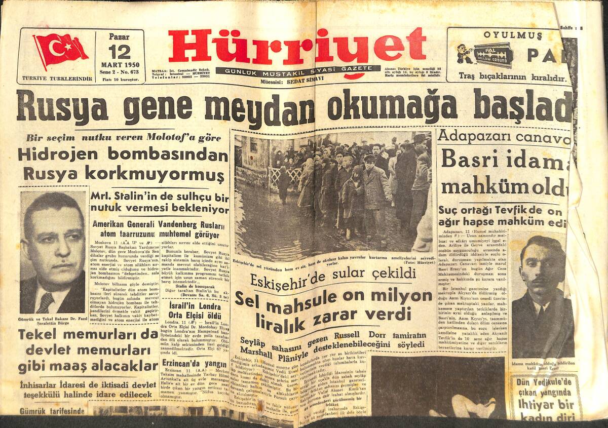 Hürriyet Gazetesi 12 Mart 1950 - Rusya Yine Meydan Okumaya Başladı - Amerikan Diplomatik Konferansı Dün Bitti GZ142566 - 1