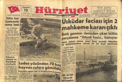 Hürriyet Gazetesi 12 Mart 1958 - Türkiye Arap Cumhuriyetini Resmen Aldı - Lodos Yüzünden 70 Baş Hayvan Sulara Gömüldü GZ117885 - 1