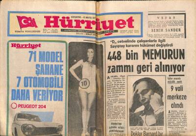 Hürriyet Gazetesi 12 Mayıs 1971 - Raquel Welch Kadar Güzel Bahar Türkiye Mankenler Kraliçesi Oldu GZ119051 - 1