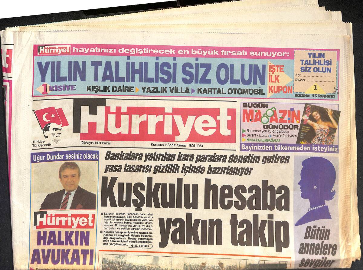 Hürriyet Gazetesi 12 Mayıs 1991 - Kartal Şampiyonluğa Uçtu - Ortadoğu'da Barışa Dev Adım GZ133145 - 1