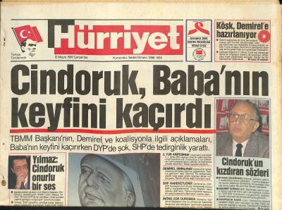Hürriyet Gazetesi 12 Mayıs 1993 - Cindoruk ve Demirel Arası Kavga, Seden Gürel Mazda Kazanınca Bağışlamaktan Vazgeçti, Demi Moore GZ126329 - 1