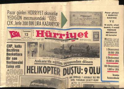 Hürriyet Gazetesi 12 Nisan 1969 - Ankarada Eğitim Uçuşundan Dönen Helikopter Düştü 9 Ölü GZ117515 - 1