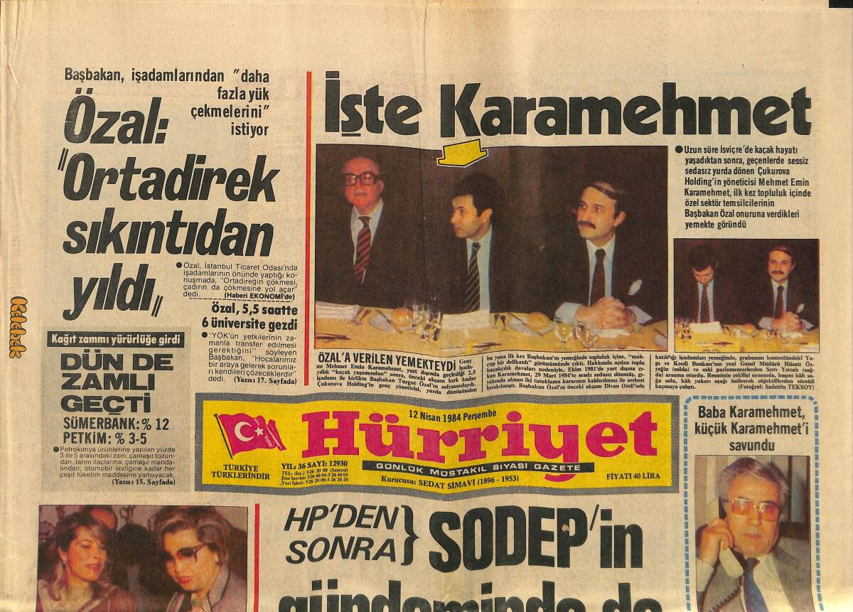 Hürriyet Gazetesi 12 Nisan 1984 - Turgut Özal: Ortadirek Sıkıntıdan Yıldı - Maria Callas'ın Benzerini 3 Yılda Buldular! GZ140599 - 1
