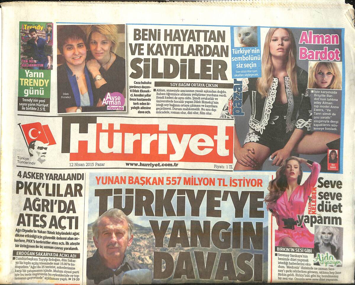 Hürriyet Gazetesi 12 Nisan 2015 - Ahmet Davutoğlu , Başkanlık Sistemini Bizzat Kendisi Yazdı - Yunan Başkan 557 Milyon TL İstiyor GZ159703 - 1