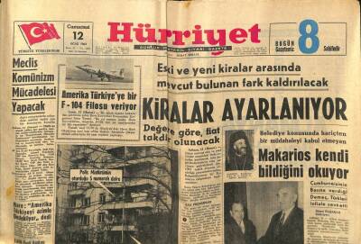 Hürriyet Gazetesi 12 Ocak 1963 - Makarios Kendi Bildiğini Okuyor, Amerika Türkiyeye F-104 Filosu Veriyor GZ97506 - 1